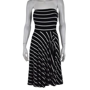 Ann Taylor Womens Dress Size M Black White Sheath Striped Casual Strapless EUC
